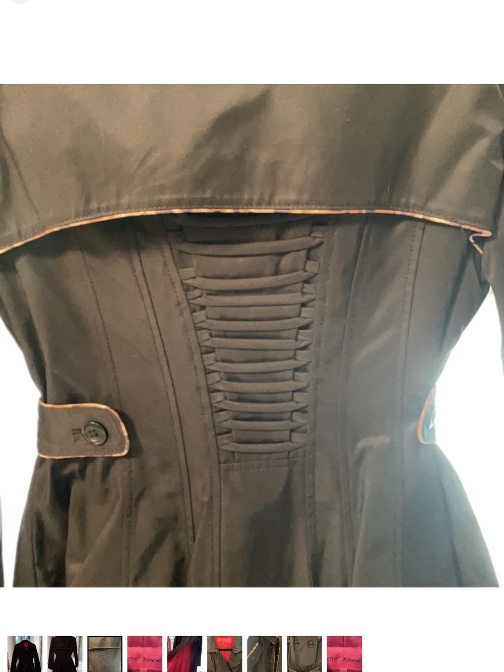 Betsey Johnson Black Trench Coat with Pink Interior Accents - Picture 3 of 9